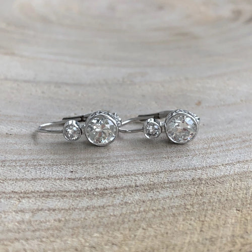 Vintage Style Double Drop Diamond Earrings
