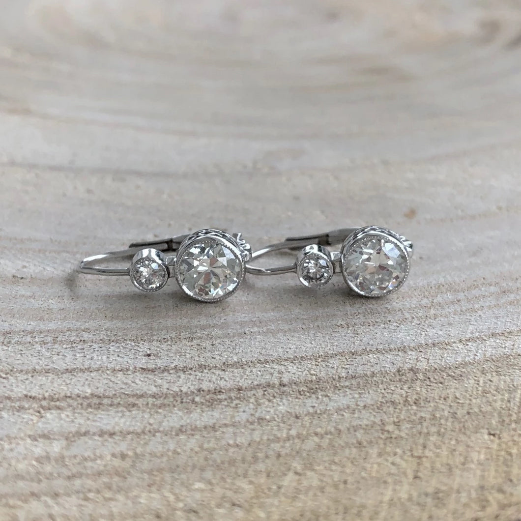 Vintage Style Double Drop Diamond Earrings